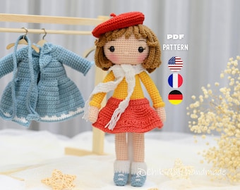 Crochet Lucia Doll Pattern, Amigurumi Winter Girl Doll, PDF Tutorial (En/Fr/De)