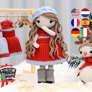 Gehäkelte Weihnachtspuppen Anleitung, Amigurumi-Puppe CAROL Weihnachten, PDF Anleitung (En, Fr, De, Es, Nl, It) - Schneemann-Muster inklusive