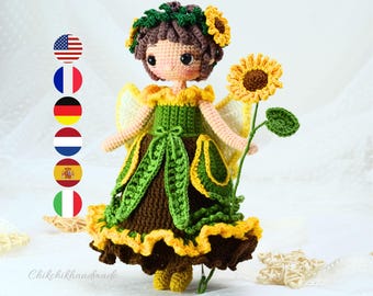 Crochet Sunflower Fairy Doll Pattern, HAZEL Amigurumi Doll (PDF Tutorial)