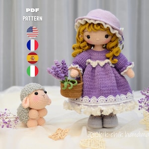 Patrón de muñeca de ganchillo, patrón de muñeca amigurumi, niña y oveja, María y el corderito, tutorial en PDF (inglés/francés/español/italiano)