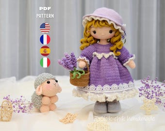 Padrão de boneca de crochê, padrão de boneca amigurumi, Mary & Little Lamb, tutorial em PDF (En/Fr/Es/It)
