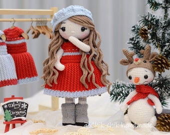 Modèle de poupée de Noël au crochet CAROL Modèle de poupée Amigurumi PDF Tutoriel en anglais (motif bonhomme de neige inclus)