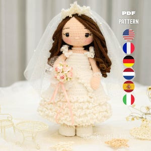 Crochet Bride Doll Pattern (GRACE), Amigurumi Doll, PDF Tutorial, Multi Language