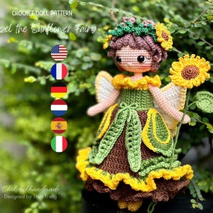 Sunflower Fairy Crochet Doll Pattern, HAZEL Amigurumi Girl Doll, PDF Tutorial (En/Fr/De/Es/Nl/It) image 10