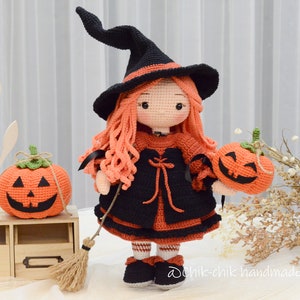 BEATRIX The Little Witch Crochet Doll Pattern Amigurumi Doll Pattern PDF English, Français (Halloween Pumpkins Pattern Included)