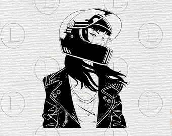 Biker girl with a helmet svg-biker girl png-biker girl with a helmet silhouette-biker girl for cricut svg file-biker girl with a helmet DXF