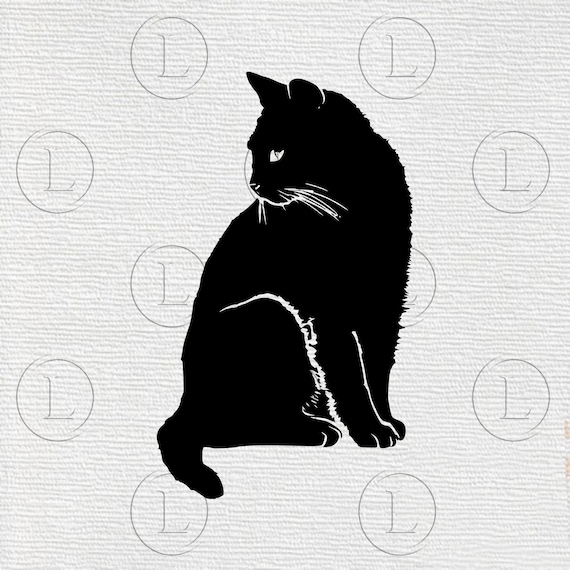 Sticker Black silhouette of cat. Vector illustration.