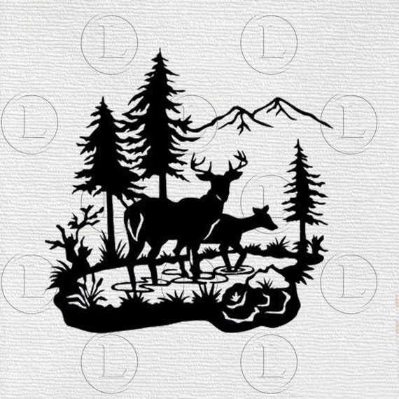 Deer in the Forest Svgdeer in the Forest Drawing Clip  Etsy