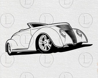Cabriolet bil svg - Vektorgrafik med vintagebil - cabriolet bilsilhuett - cabriolet bil clipart - bild svg- eps - png- pdf- filer