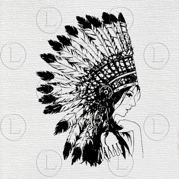 Indian Headdress Svg File Indian Girls Drawing Indians Girls Etsy