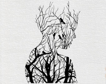 Baum Silhouette -Baum svg-Baum Silhouette Zeichnung-Frau Baum Zeichnung für Cricut-Tree xlip art png-dxf-pdf-svg-files- original design