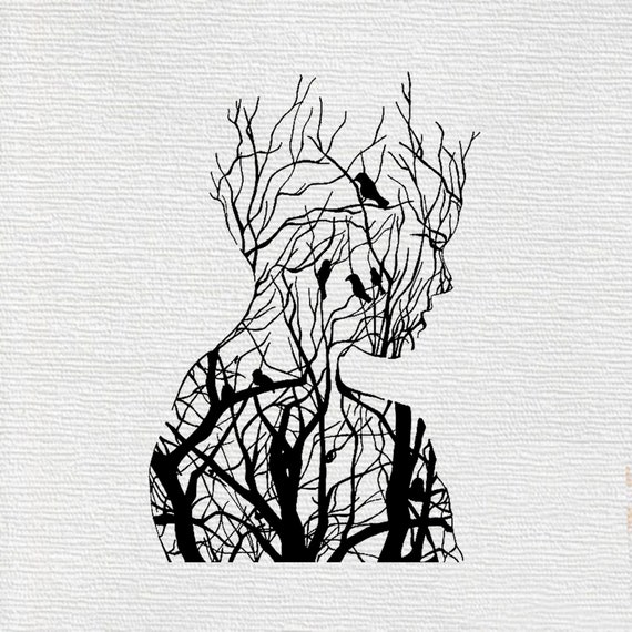 Tree Silhouette Tree Svg Tree Silhouette Drawing Woman Tree Etsy