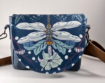 Crossbody Saddle Bag Cute Summer Dragonfly Wax Canvas