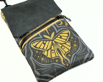 Phone Crossbody Bag Luna Moth Celestial Sun Moon Phone Pouch Zipper Pocket Card Pockets