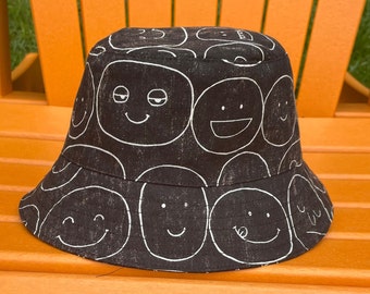 Distressed Canvas Bucket Hat, Kids, Tweens, Teens, Adults, , Back to School, Summer, Fall, One of a Kind Grunge Faces Print