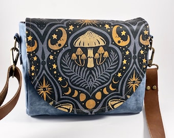 Crossbody Saddle Bag Gothic at Night Mushroom Wax Canvas