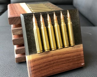 Bullet Coasters/ Black Walnut/Transparent Black/ Set of Six