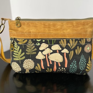 Crossbody Bag Small Bag Nature All Over Mushroom Print Perfect Size Crossbody Cottage Core Everyday Summer bag pockets Waxed Canvas