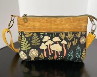 Bolso bandolera Bolso pequeño Naturaleza Estampado de setas Tamaño perfecto Bandolera Cottage Core Bolso de verano para todos los días Bolsillos Lona encerada