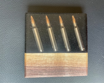 5.56 Inert Bullet Coasters/ Black Walnut/Transparent Black/ Set of Six