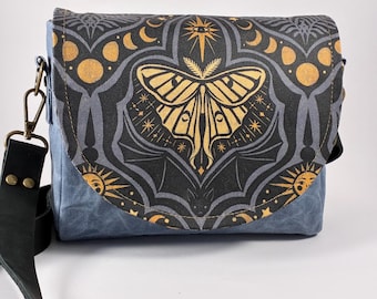Crossbody Saddle Bag Gothic at Night Moth Celestial Wax Canvas
