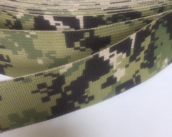 ARMY GREEN CAMOUFLAGE CAMO 1" 20mm WIDE ELASTIC WEBBING strapping strong. ARMY GREEN CAMOUFLAGE CAMO 1" 20mm WIDE ELASTIC WEBBING strapping strong.
