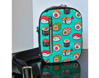 Sushi Crossbody Sling Bag Perfect Size Whimsical Print Sling Pack Phone Pocket