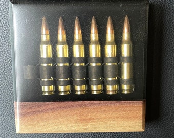 Epoxy Bullet Coasters/ 5.56 Belt Ammo/Black Walnut/Transparent Black/ Set of Five