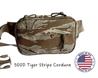 500D Cordura Tiger Stripe Tan Waist Pack fanny pack tactical mil spec coyote brown clips webbing waterproof