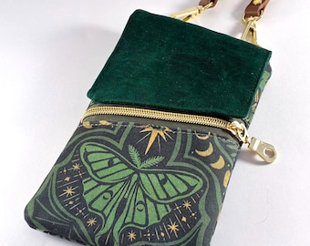 Phone Crossbody Bag Luna Moth Celestial Sun Moon Mushroom Pouch Zipper Pocket Card Pockets