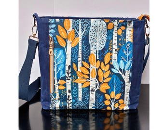 Nature Inspired Crossbody Bag Waxed Canvas Pockets Phone Pocket Zipper Closure Tree Print Gift