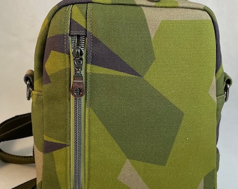 Mini Backpack, Convertible Cross body Sling Bag, Swedish Camouflage, Canvas