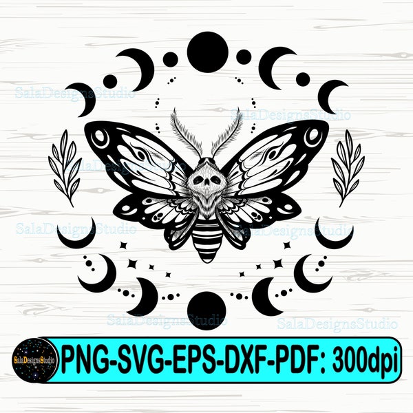 Boho moth SVG, Moth svg, Magic illustration svg, Moon moth svg, Witchcraft svg, Boho svg, Boho illustration svg, Boho Celestial Butterfly
