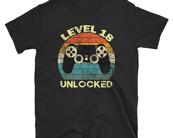 18th Birthday Unisex T-Shirt, 18 Birthday Gift, 18 years old shirt, Funny 18 Year Anniversary, Level 18 Unlocked shirt, Video Game Shirts