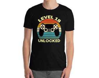18th Birthday Unisex T-Shirt, 18 Birthday Gift, 18 years old shirt, Funny 18 Year Anniversary, Level 18 Unlocked shirt, Video Game Shirts