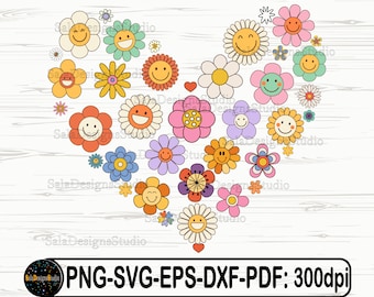 Groovy Blumen Bundle svg png, Retro Daisy Blumen svg png, Vintage Blumen Doodle Eps, Flower Power svg, Boho Blumen svg, Retro Daisy svg