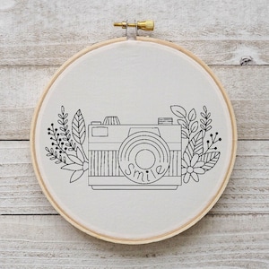 Smile Camera Embroidery Pattern Words Embroidery Pattern Camera Pattern Plant Embroidery Flower Hand Embroidery Pattern