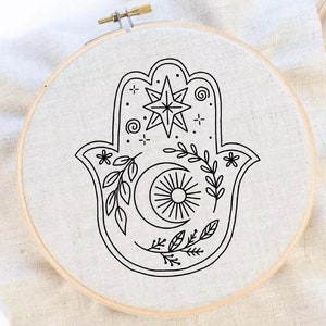 Hamsa Lunar Embroidery Pattern Hamsa Embroidery Hamsa Plant Pattern Hand Embroidery Pattern Flower Embroidery PDF image 1