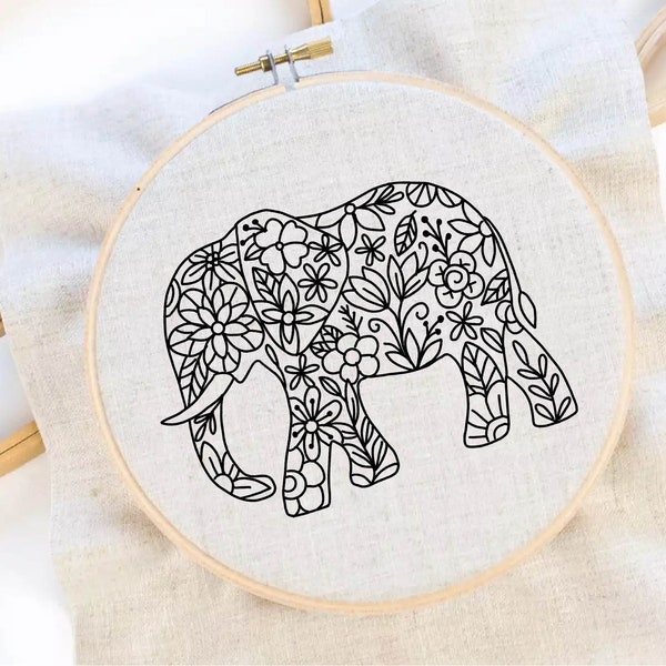 Elephant Art Embroidery Flower Embroidery Animal Art Embroidery Pattern Elephant Hand Embroidery PDF