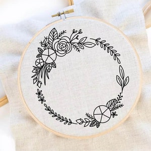 Wreath Embroidery Pattern Flower Pattern Hand Embroidery Pattern Frame Embroidery Wreath Frame Embroidery Pattern Download