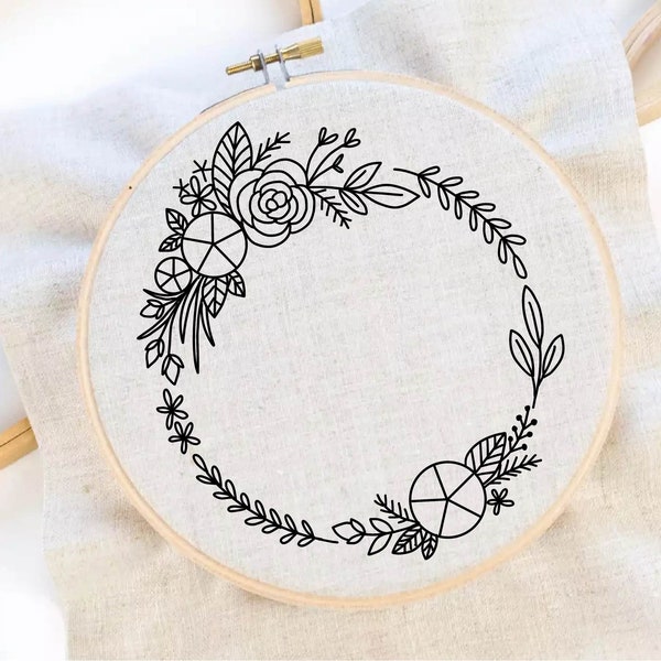 Wreath Embroidery Pattern Flower Pattern Hand Embroidery Pattern Frame Embroidery Wreath Frame Embroidery Pattern Download