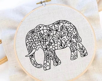 Elephant Art Embroidery Flower Embroidery Animal Art Embroidery Pattern Elephant Hand Embroidery PDF