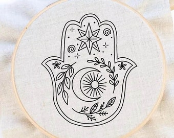 Hamsa Lunar Embroidery Pattern Hamsa Embroidery Hamsa Plant Pattern Hand Embroidery Pattern Flower Embroidery PDF