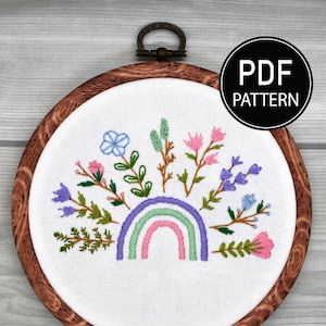 Rainbow Flowers Embroidery Pattern Rainbow Embroidery Pattern Flowers Hand Embroidery Pattern Plant Embroidery PDF