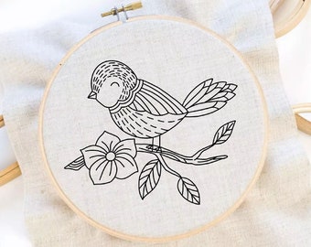 Vogel handborduurpatroon Vogel bloemenborduurwerk schattig vogelpatroon bloemenborduurpatroon PDF