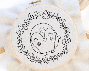 Penguin Embroidery Pattern Animal Wreath Hand Embroidery Pattern Woodland Embroidery Nursery Embroidery Pattern Download