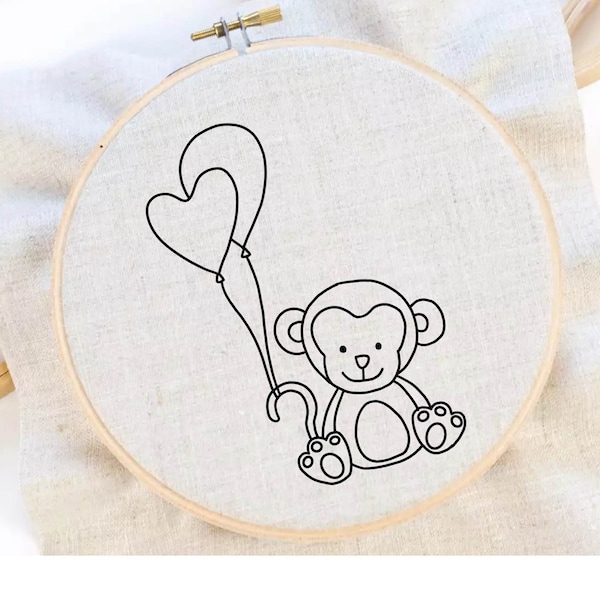 Monkey Embroidery Pattern Kid Hand Embroidery Pattern Jungle Animal Embroidery Nursery Embroidery Pattern Download