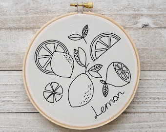 Lemon Embroidery Pattern Lemon Art Embroidery cute lemon Pattern Yellow Hand Embroidery Pattern PDF
