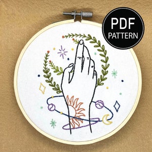 Hand Lunar Embroidery Pattern Celestial Moon Embroidery Pattern Sunshine Embroidery Pattern Galaxy Embroidery Pattern Embroidery PDF
