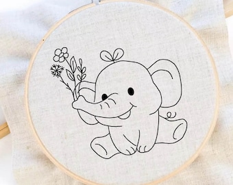 動物刺繍とパターン 象の刺繍パターン 3 点セット、初心者向け刺繍パターン、象の